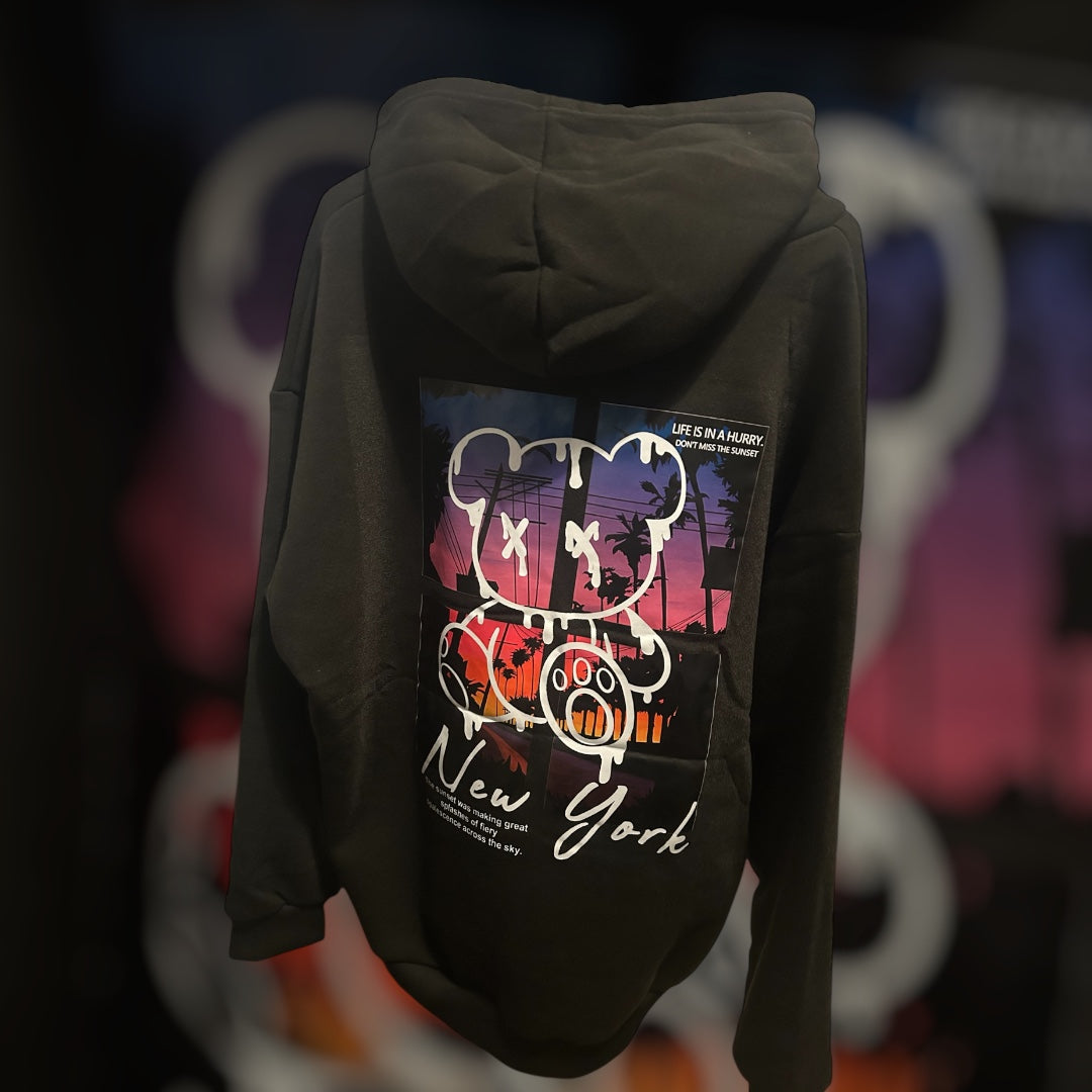 New York bear design hoodie