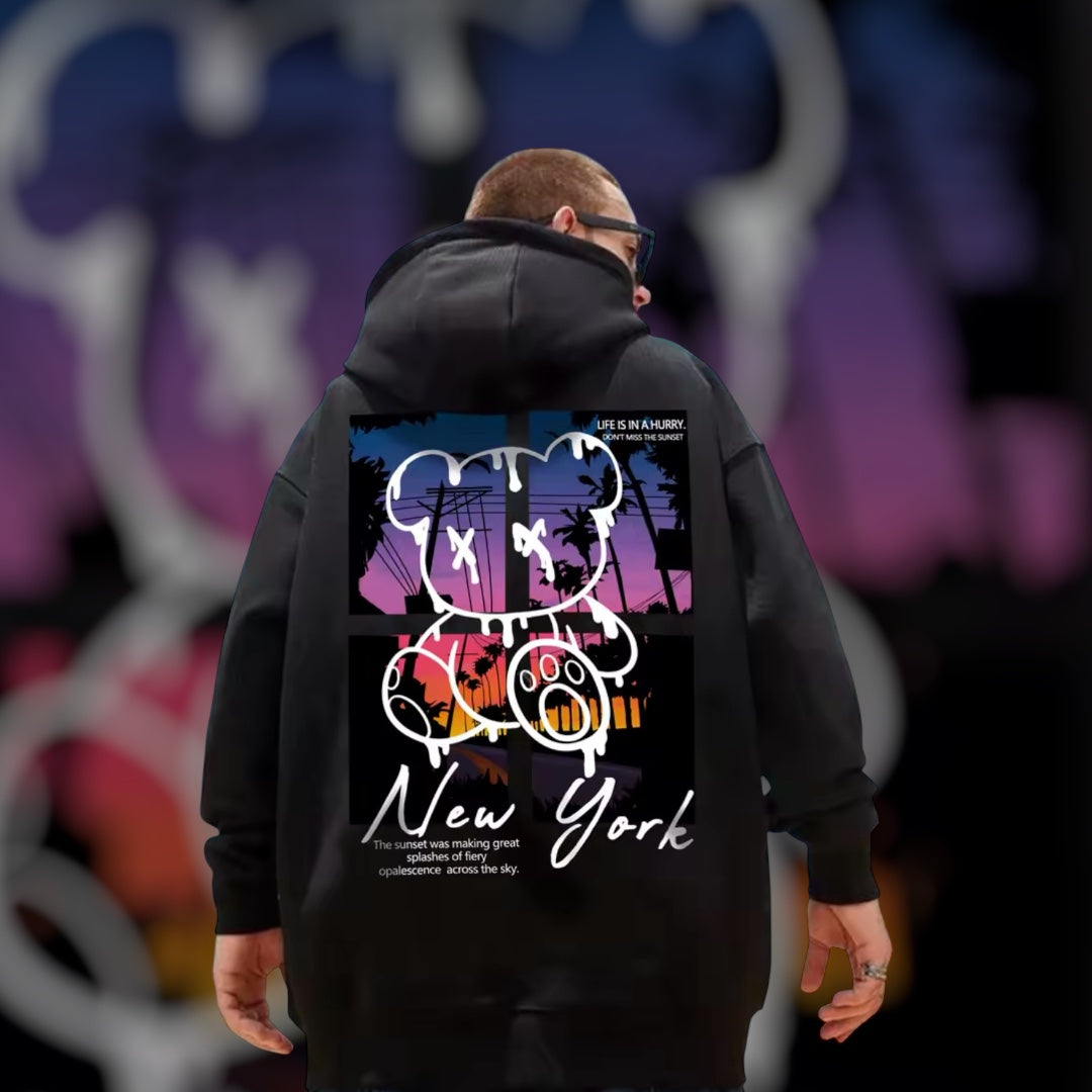New York bear design hoodie